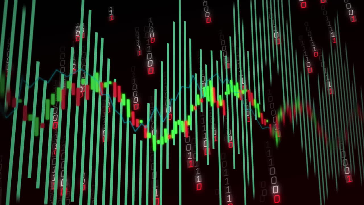 Crypto market candlestick chart on dark background red green candlesticks  with upside arrow indicate | Premium Vector
