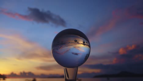 timelapse magic sunset inside crystal ball.