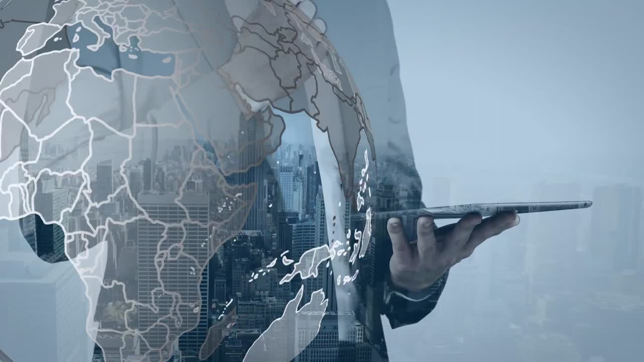 세계와 도시 풍경의 애니메이션 카우카스 사업가