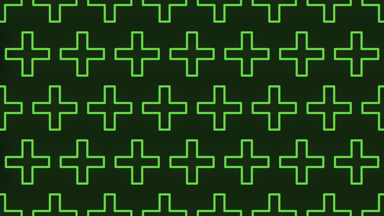빛나는 선으로 검은 바탕에 초록색 십자가의 미래적 패턴