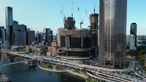 tracking shot of brisbane's city queens wharf casino development