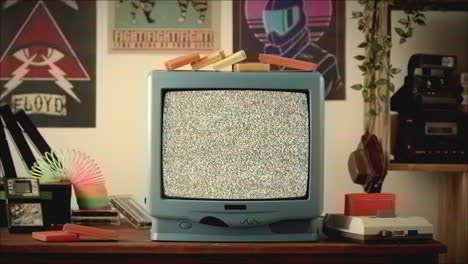 retro gaming room with static tv