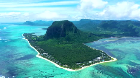 view from the height of the snow-white beach of le morne on the island of mauritius in the indian ocean