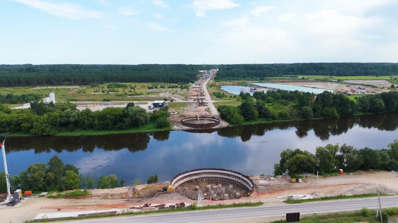 Bridge and Road Construction Site Aerial View