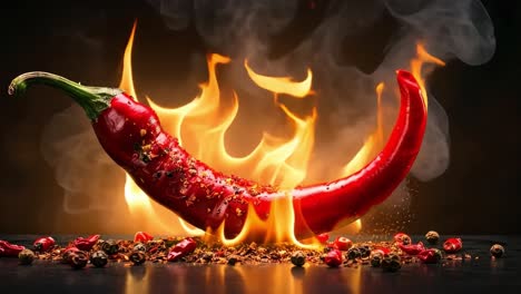 red chili pepper on fire