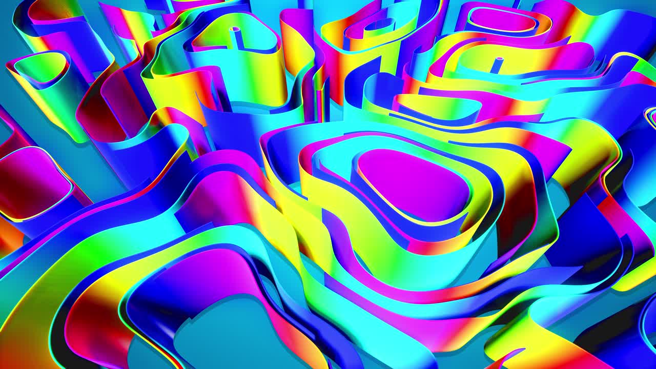 4k bg abstracto con líneas o cintas multicolores en movimiento que forman ruido de rizado en el plano azul. concepto de red neuronal de computación abstracta o ai. cintas curvas en el plano. luma mate como canal alfa.