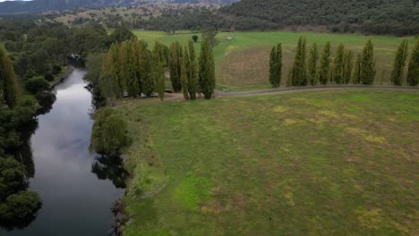 aerial views over tumut river in the snowy valleys, new south wales