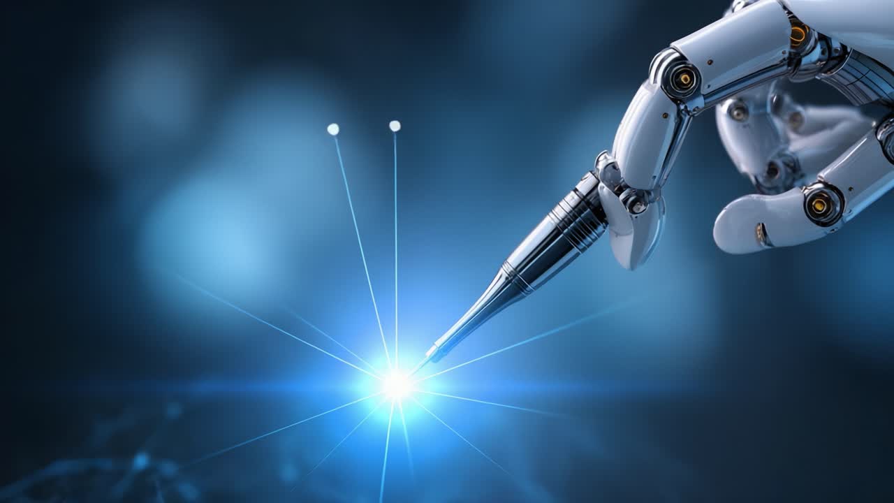 A Robotic Hand Skillfully Using a Pen to Illuminate a Bright Light, Showcasing the Intersection of Technology and Creativity