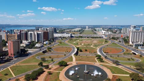 time-lapse aerial view from brasilia, brazil capital, showing government offices and burle marx park, with congress on background