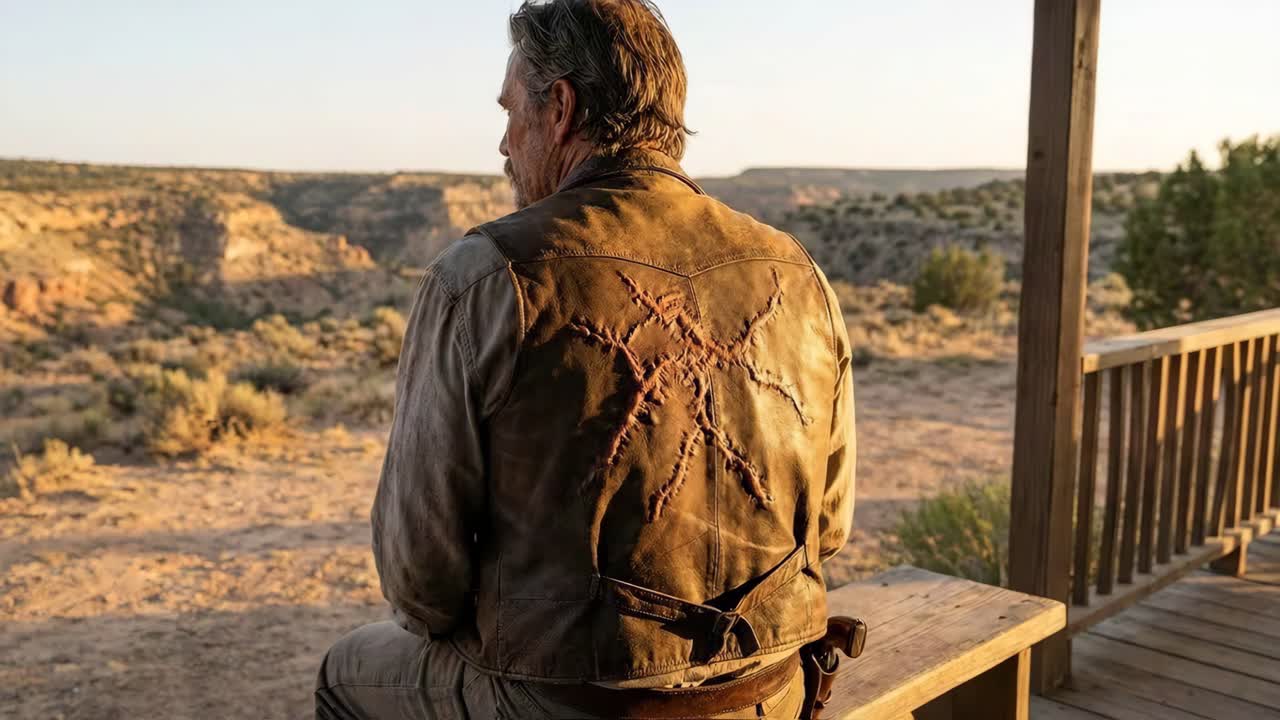 Man with Scar on His Back in Desert Landscape