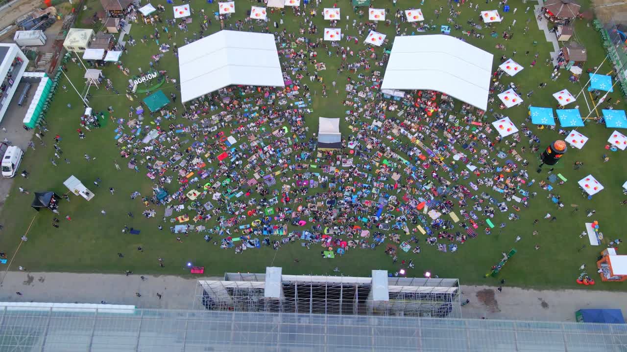 Lviv, Ukraine - June 25, 2021: aerial view of jazz fest in city public park