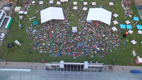 lviv, ukraine - june 25, 2021: aerial view of jazz fest in city public park