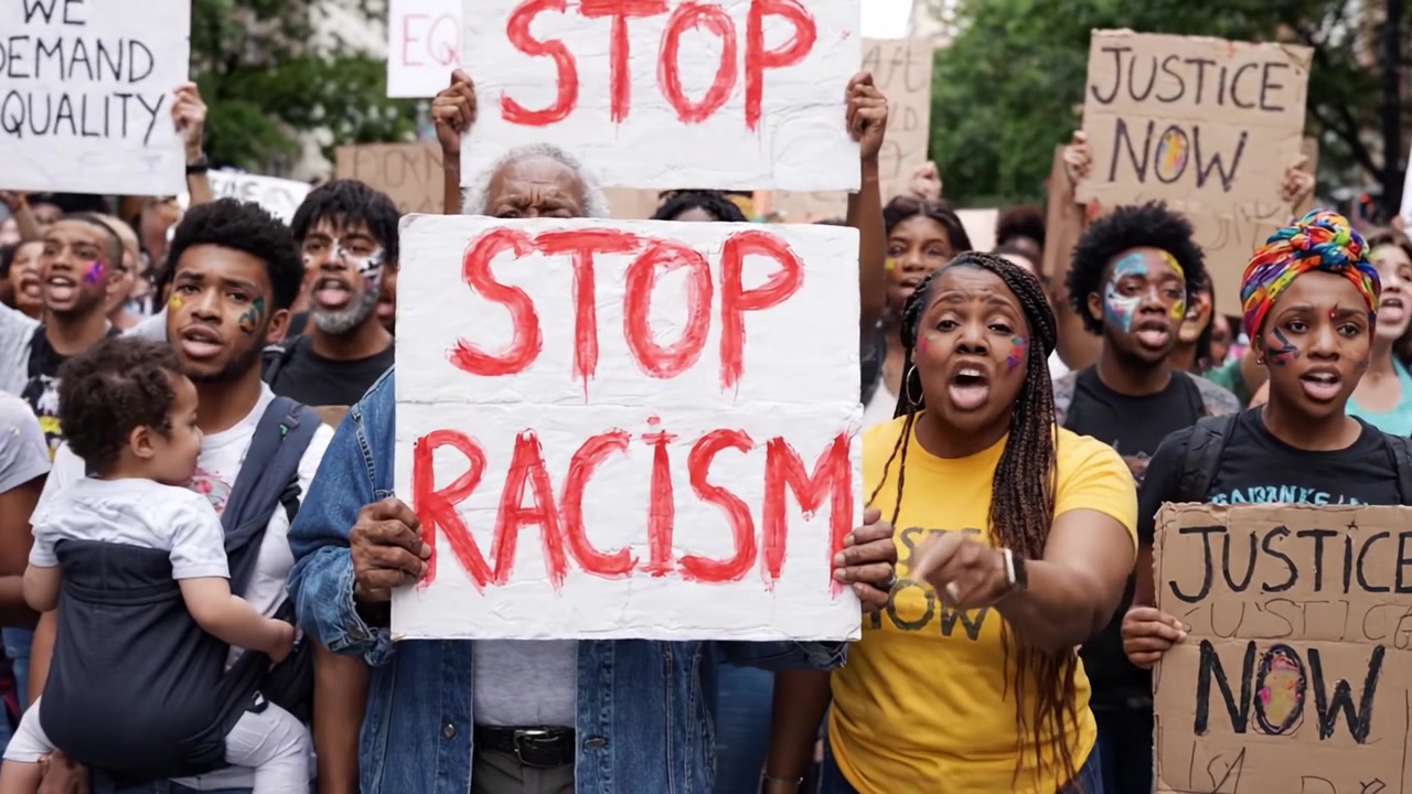 Powerful Protest Against Injustice: Voices United to Stop Racism in a Collective Stand for Equality and Justice During a Passionate March.