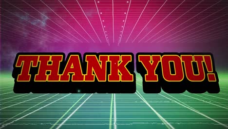 animation of thank you text over lines on purple background