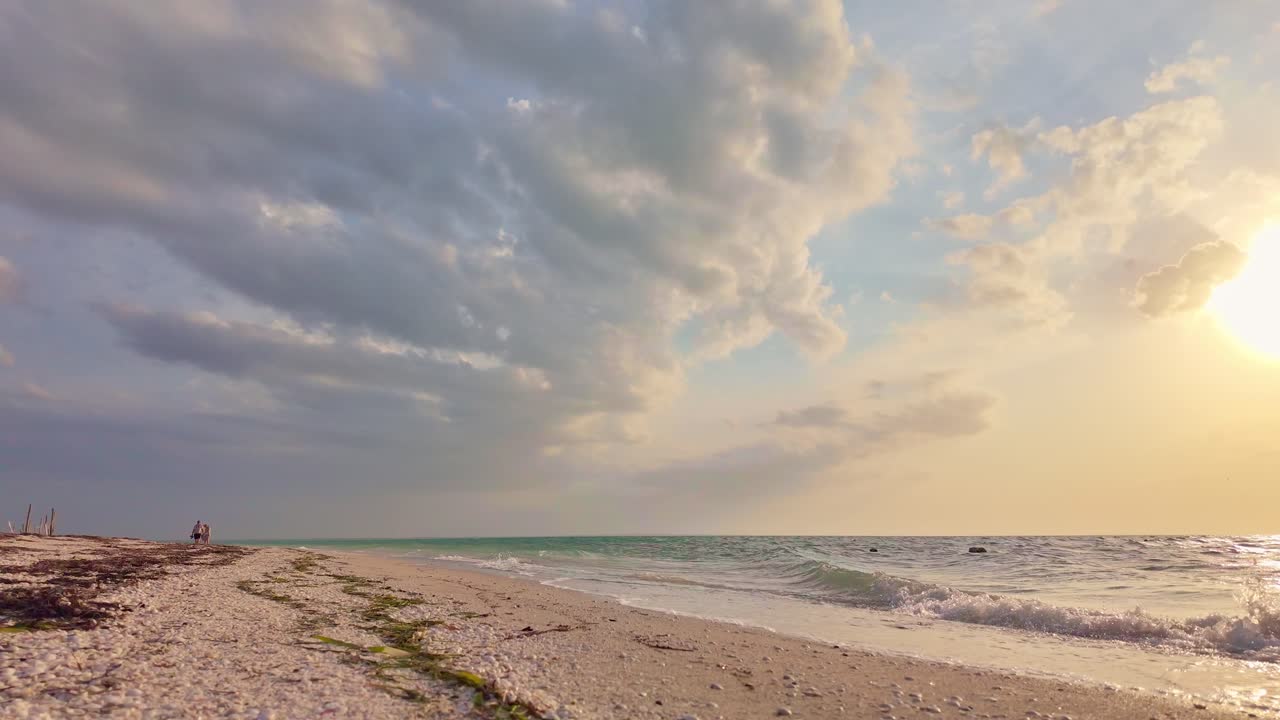Golden hour light over quiet Punta Cocos beach, Holbox Mexico, peaceful and dreamy vibe