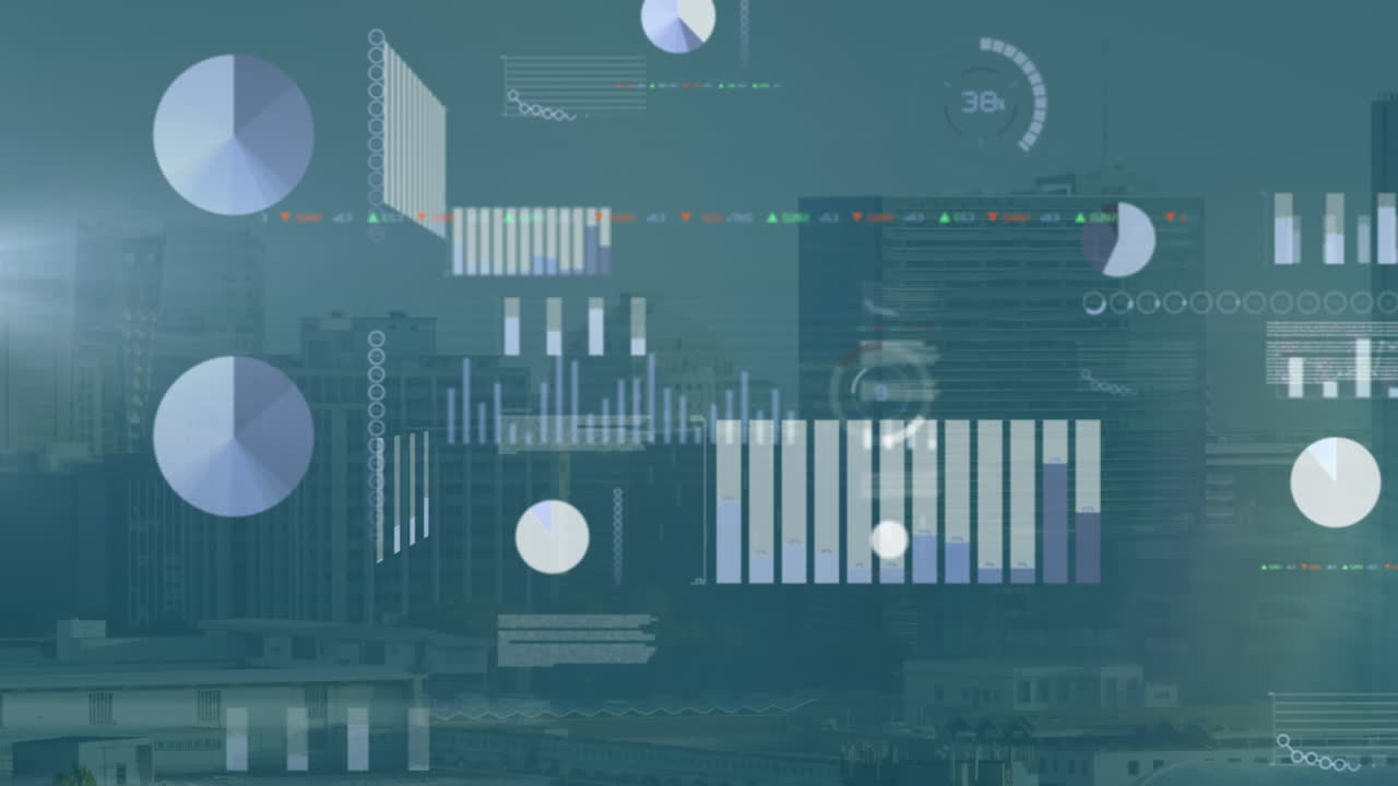 Animation of data processing over cityscape