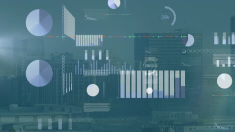 animation of data processing over cityscape