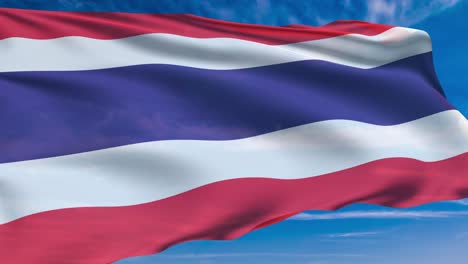 bandera de tailandia con estructura de tela contra un cielo nublado (en bucle)