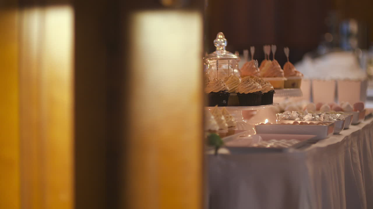 Elegant Sweet Table With Fresh Pastries And Sweets