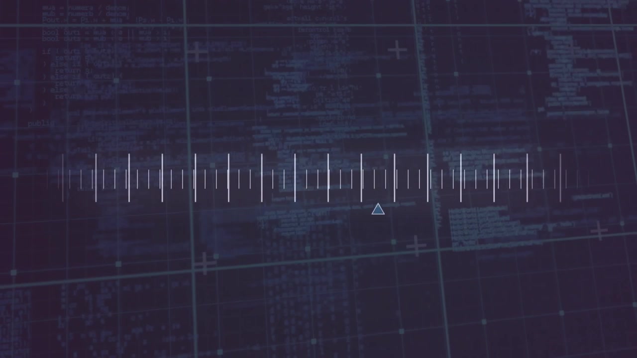 Starting blue pointer shifting right along scale while grid and code pulsing indicating progress