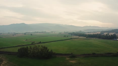 Immergrüne-Ebenen-Und-Bergrücken-über-Rauchiger-Landschaft