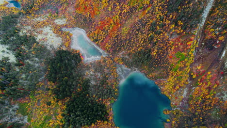 autumn mountain lakes aerial view