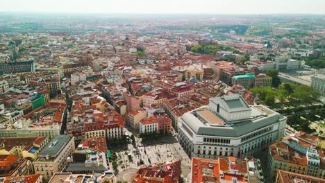 Tilt-Down-Shot-Of-Madrid-Distinctive-Skyline-At-Sunny-Day,-Spain,-Europe