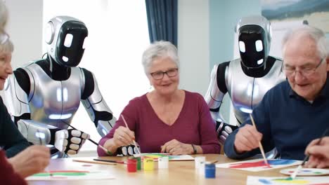 creative interaction in a collaborative art session: robots engage with seniors in a dynamic painting experience, encouraging creativity and community togetherness