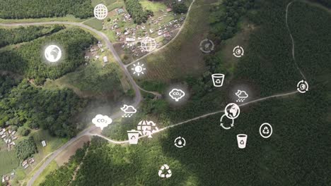 Futuristic-aerial-drone-view-of-the-forest-coverage