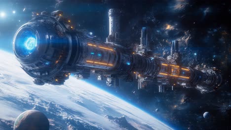 futuristic spaceship in orbit