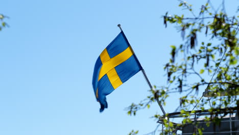 flag of sweden flying against blue sky