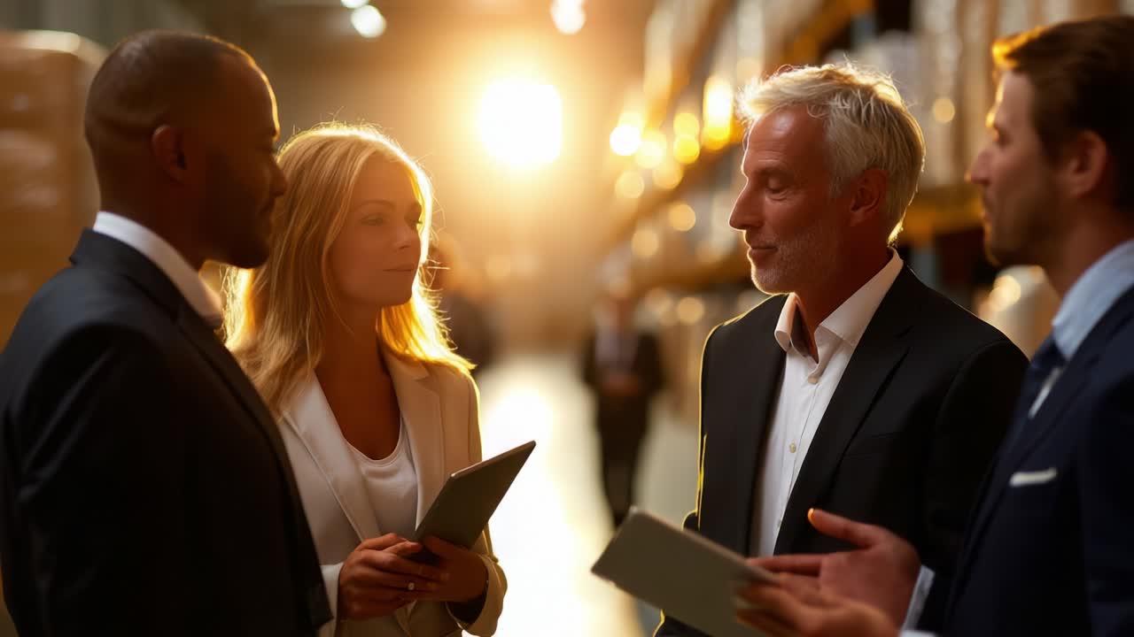 Business Team Meeting in Warehouse