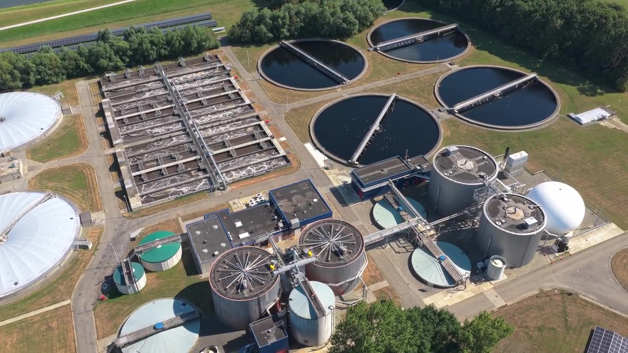 Aerial View of a Modern Wastewater Treatment Plant Facility