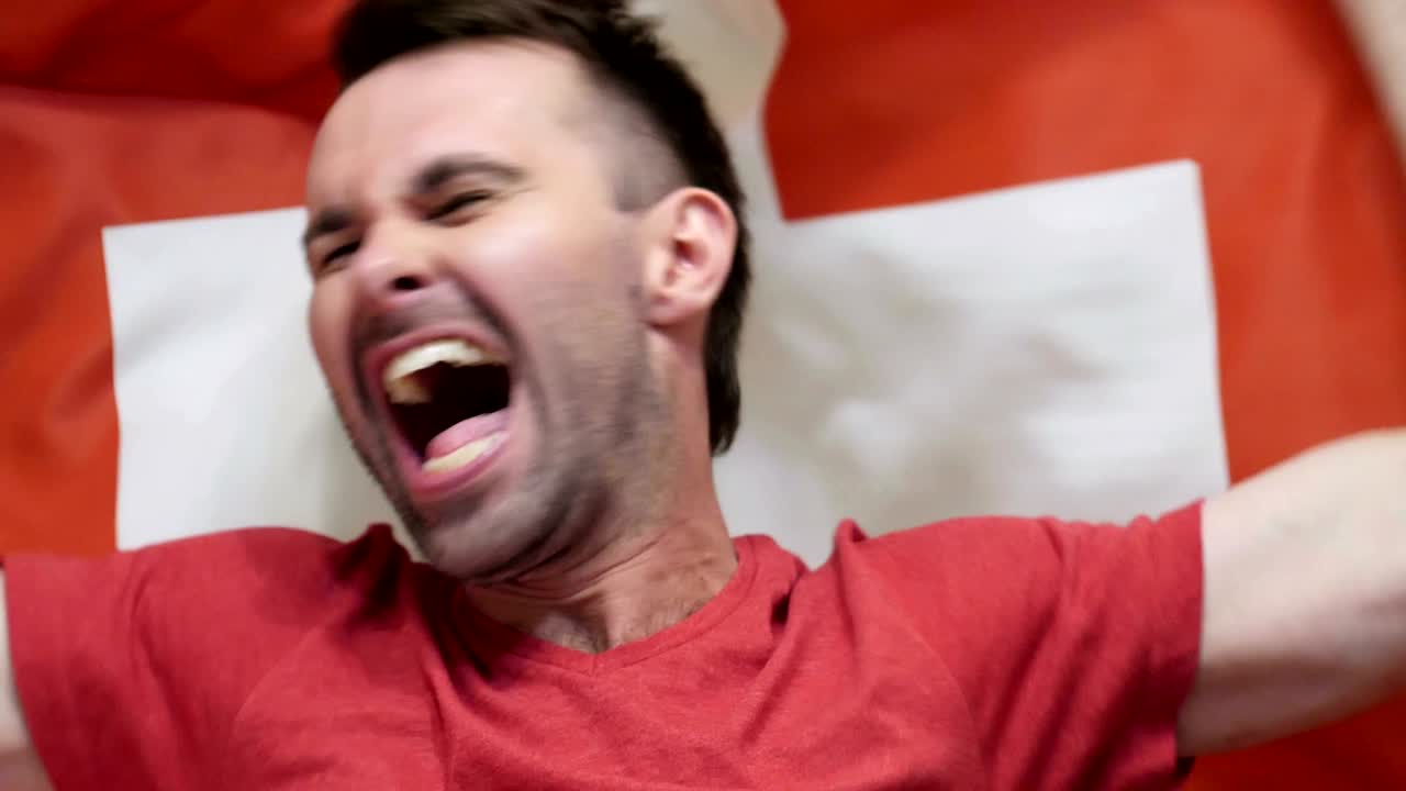 스위스 팬이 스위스 발을 들고 축하하는 느린 동작, 4k, 고품질