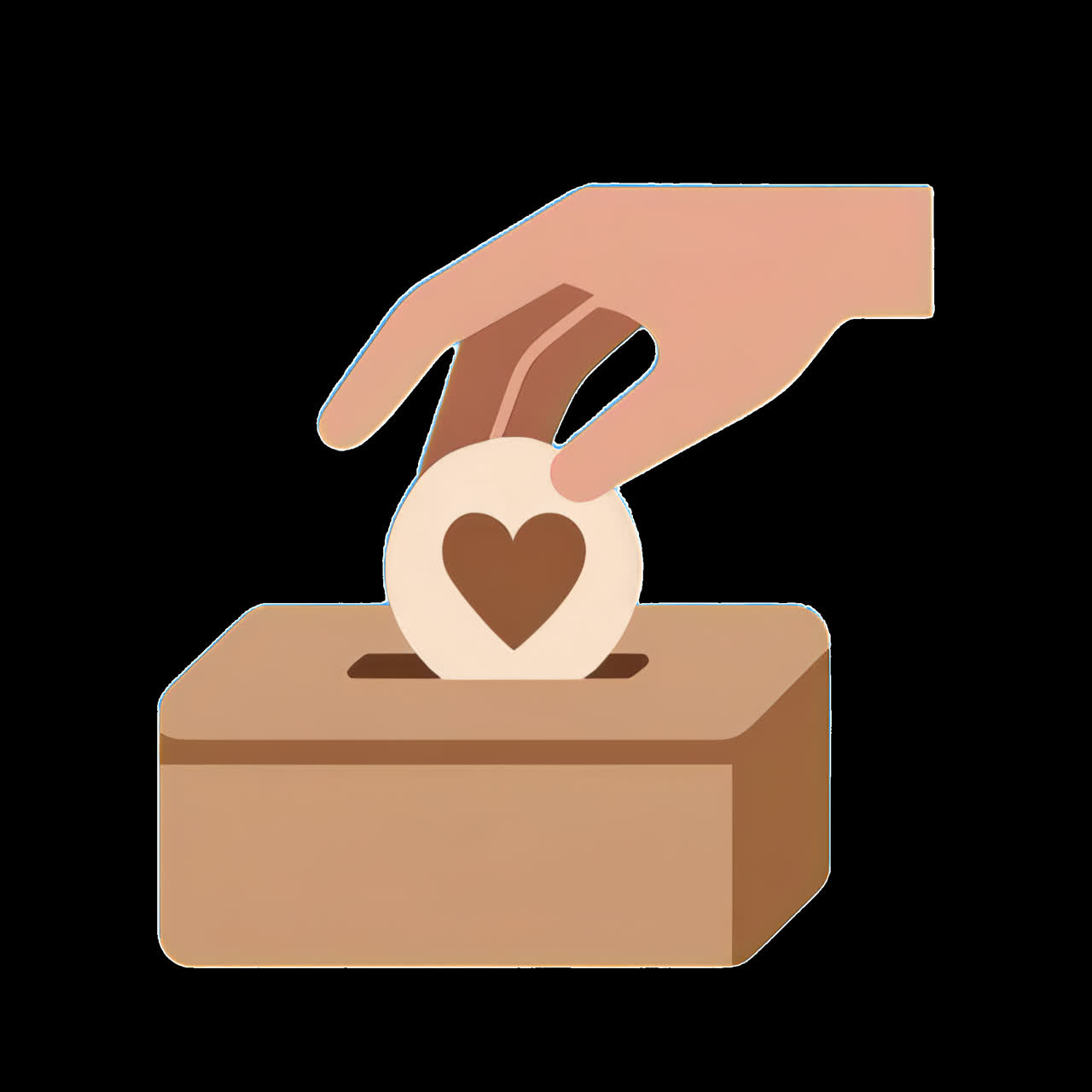 Hand placing heart coin animation isolated asset, transparent 4K video, alpha channel, ProRes 4444