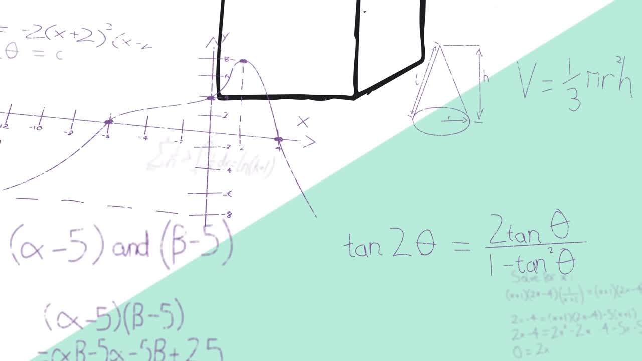 ⁇ 색 배경에 수학 방정식의 애니메이션