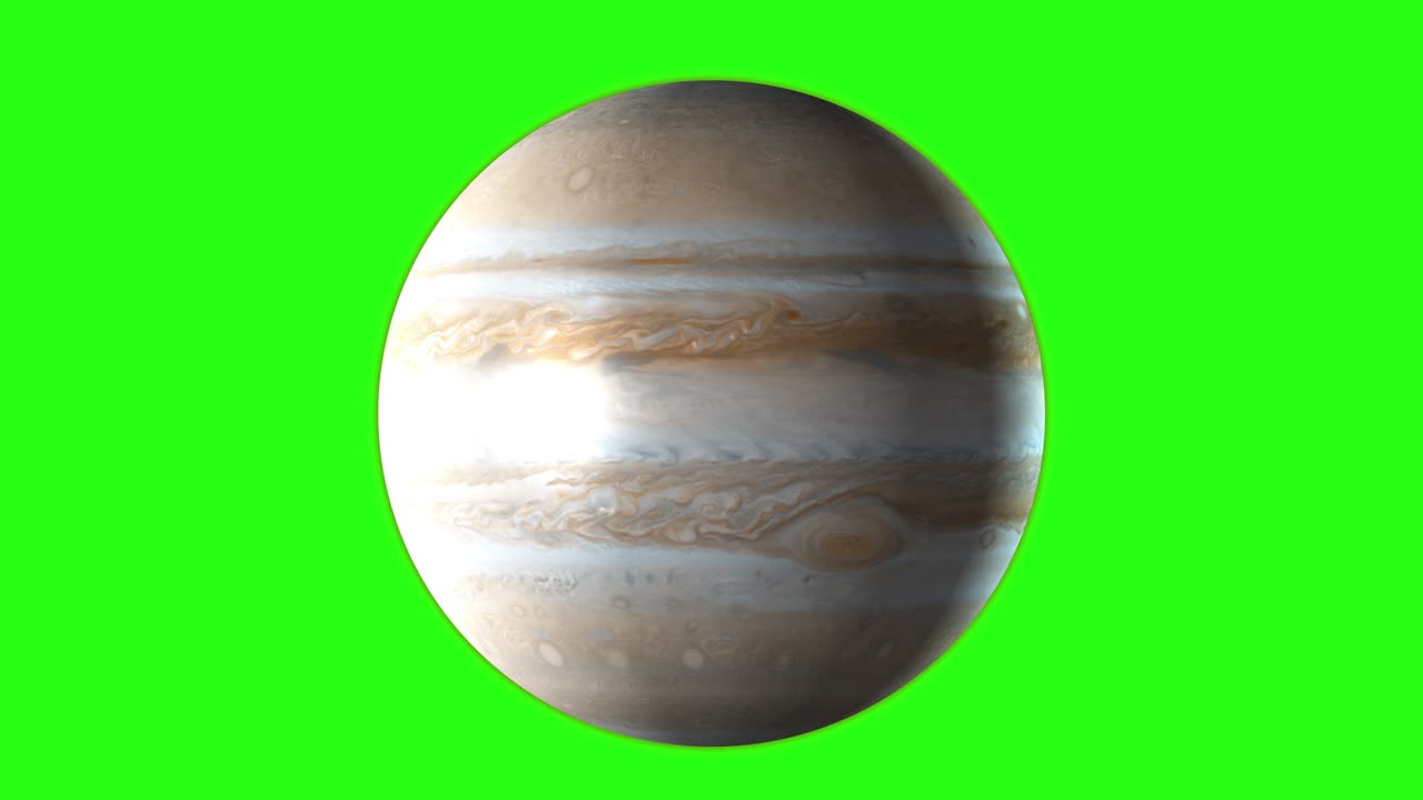 планета юпитер вращается по своей орбите в космическом пространстве. зеленый экран