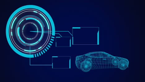 animation of 3d car drawing with scope scanning and data processing