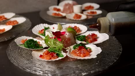 delicious scallops appetizer with salmon