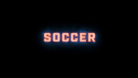 a short high quality motion graphic typographic reveal of the words "soccer" with various colour options on a black background, animated in and animated out with electric, misty elements