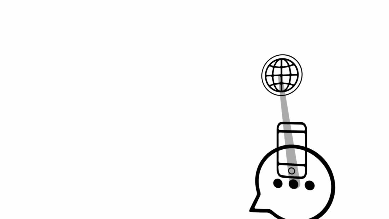 스마트 폰의 애니메이션과  ⁇ 색 배경에 기술 아이콘과 연결