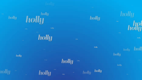 animation of multiple holly texts at christmas on blue background