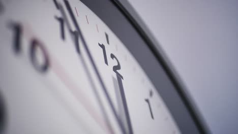 close up of a ticking clock on white background, pointing five minutes to midnight