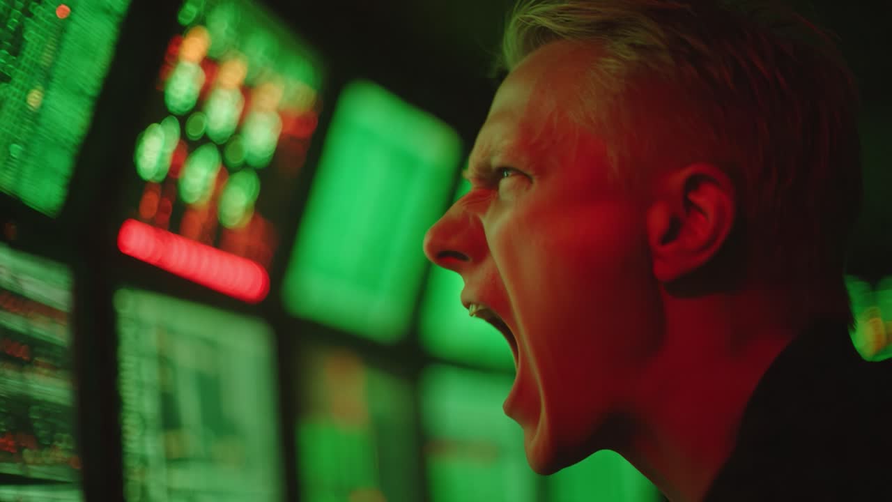 Intense Emotions Captured in the Control Room: A Deep Dive into the Thrilling Moment of High-Stakes Decision Making Amidst Glowing Screens and User Interface Overload
