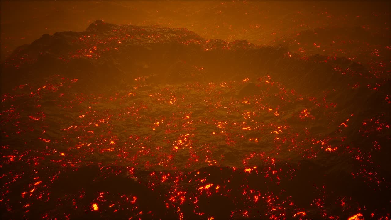 campos de lava y colinas en un volcán activo