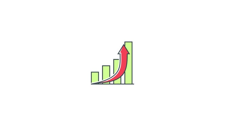Animated Bar Chart Showing Growth with Rising Red Arrow