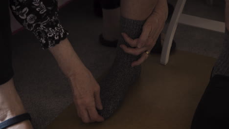 images of a senior's leg with a scar and people helping