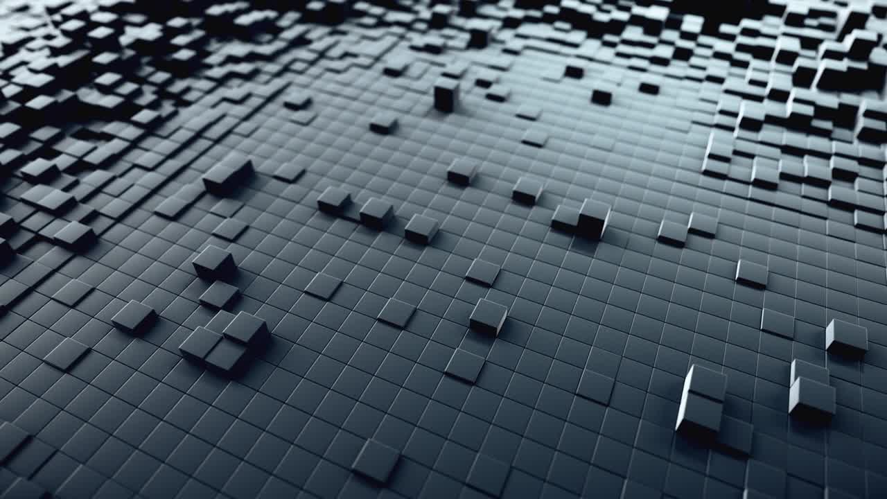 fondo de onda abstracto con una superficie cúbica en movimiento negra. concepto geométrico con cajas o columnas aleatorias. plantilla de diseño de movimiento. bucle sin costuras 4k 3d render. composición tecnológica. ondulación radial.