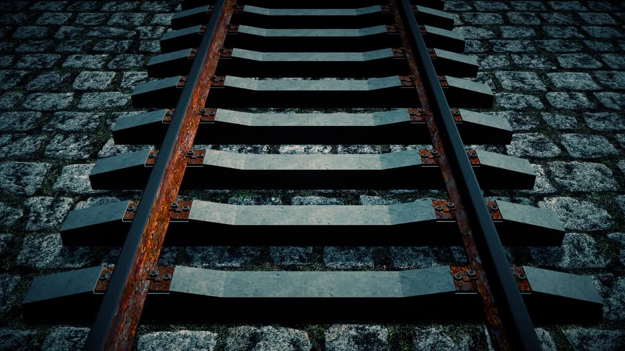 빠른 속도로 은 녹슬은 철도 트랙을 지나가는 것 - 끊임없는 루핑