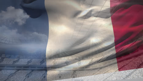 Bandera-Francesa-Ondeando-Frente-Al-Estadio-Lleno